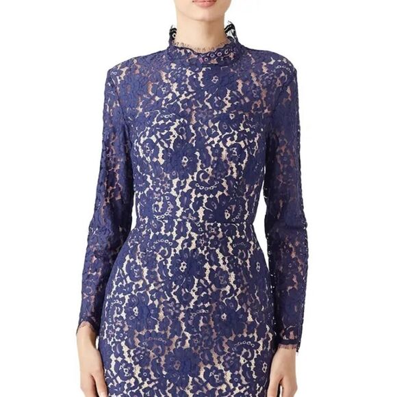 KEEPSAKE the Label Navy Blue Momento Lace Dress Mock Neck Backless Medium - Picture 3 of 15